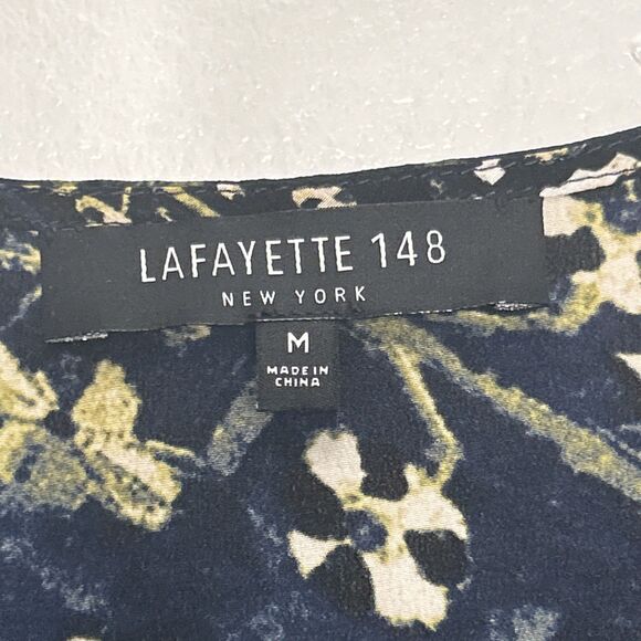 LAFAYETTE 148 SILK TUNIC Womens Medium abstract print Navy Blue Career Lagenlook - Picture 3 of 4